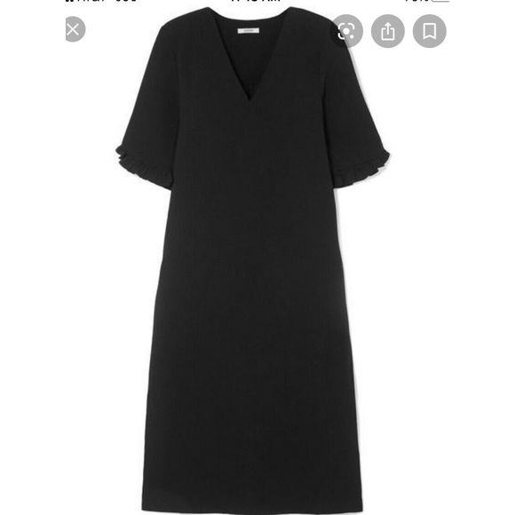 Ganni Black Midi Dress Crepe Side Slits 34 US XS - Picture 3 of 11